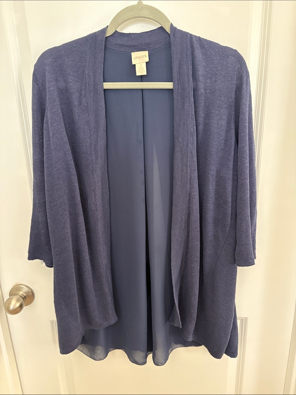 Chico's Navy Open-Front Lightweight Cardigan
